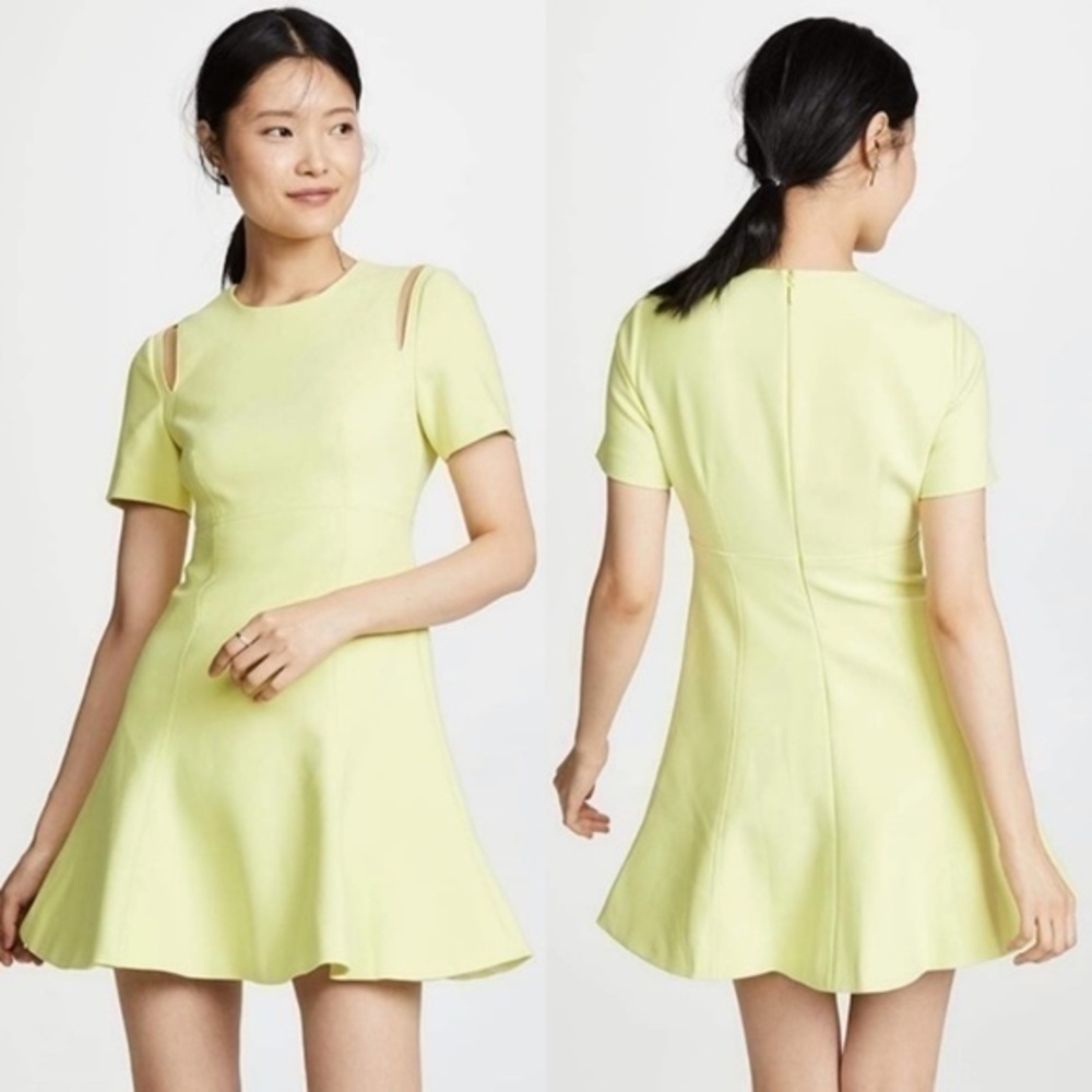 Cinq A Sept Dress Alyssa Skate Fit and Flare Cut Out in Lime Green